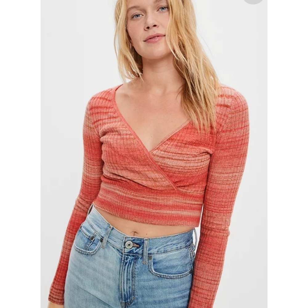 American Eagle Wrap front Sweater Coral Size XS
